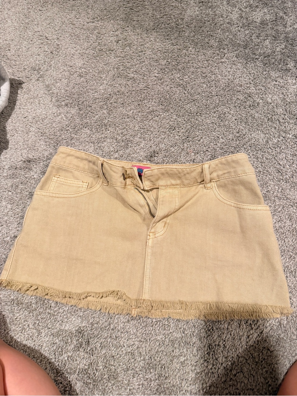 Edikted Beige Frayed Hem Denim Mini Skirt